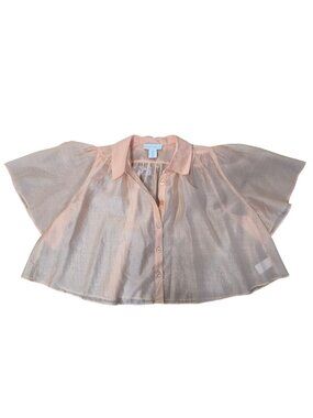House of Harlow 1960 Light Peach Sheer Button Front Blouse Cap Sleeve S  Blend